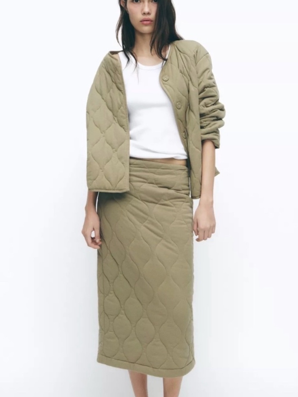 Zara Quilted Midi Skirt NWT M